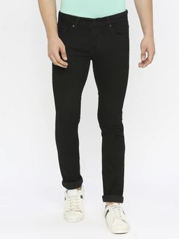 Spykar - Men Black Cotton Stretch Slim Fit Clean Look Low Rise Jeans
