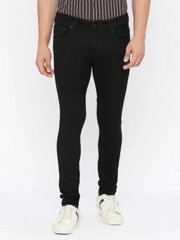Spykar - Men Raw Black Cotton Stretch Super Slim Fit Clean Look Low Rise Jeans
