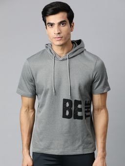 Alcis - Men Grey And Black Placement Print Hooded Sweatshirt