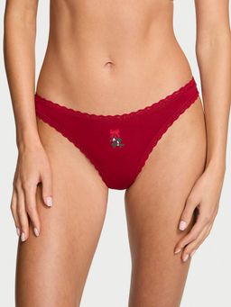 Victoria's Secret - Womens Lace Trim Cotton Lace Waist Thong