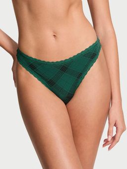 Victoria's Secret - Womens Green Lace Trim Cotton Lace Waist Thong