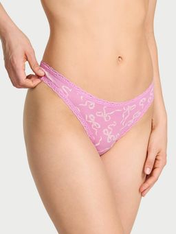Victoria's Secret - Womens Pink Lace Trim Cotton Lace Waist Thong