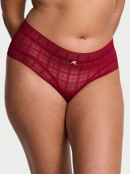 Victoria's Secret - Red The Lacie Plaid Lace Cheeky Bikini Panty