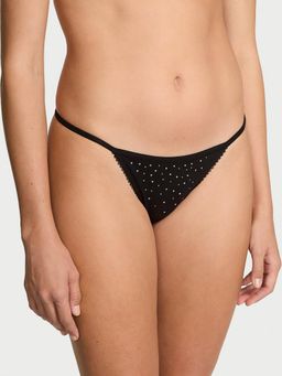 Victoria's Secret - Black Stretch Cotton Sparkle V String Thong