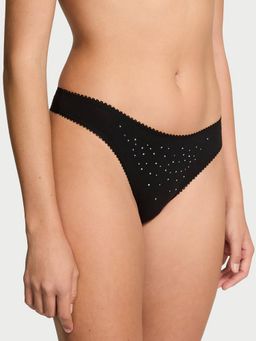 Victoria's Secret - Black Stretch Cotton Sparkle High Leg Scoop Thong Panty