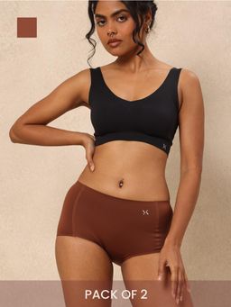 Krvvy - Brown Airsoft Womens High Coverage Mid Rise Seamless Boyshorts (Pack Of 2)