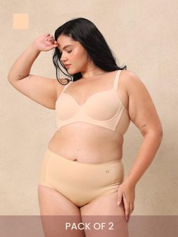 Krvvy - Cream Airsoft Womens High Coverage Mid Rise Seamless Boyshorts (Pack Of 2)