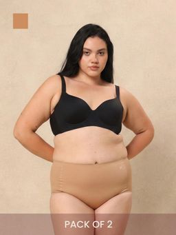 Krvvy - Beige Airsoft Womens High Coverage Mid Rise Seamless Boyshorts (Pack Of 2)