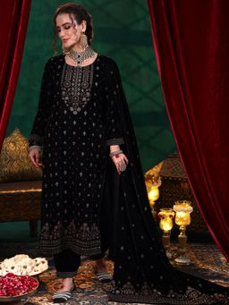 Libas - Black Velvet Embroidered Kurta Sets for Women
