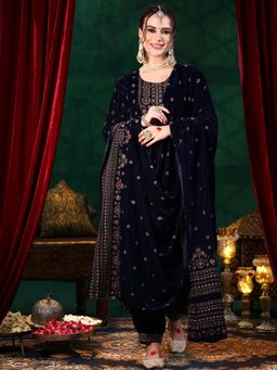 Libas - Blue Velvet Embroidered Kurta Sets for Women