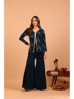 Alaya by Stage3 - Jugni Bahamas Blue Velvet Top with Sharara (Set of 2)
