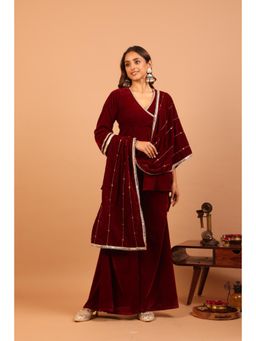 Alaya by Stage3 - Jugni Plum Red Peplum Kurta with Plain Sharara with Dupatta (Set of 3)