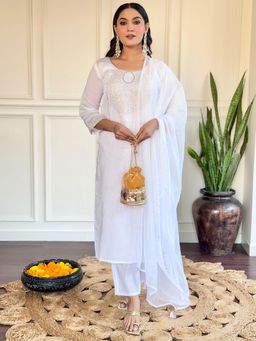 BLACK SCISSOR - White Colour Chanderi Embellished Kurta with Pant and Dupatta