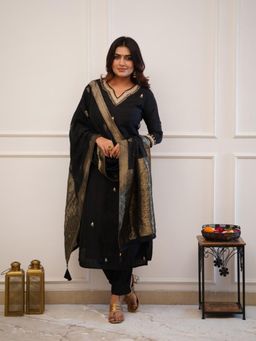 BLACK SCISSOR - Black Color Embroidered Chanderi Silk Kurta Pant with Dupatta
