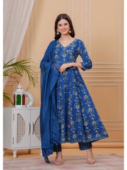 MIZAZJAIPUR - Women Cotton Printed Thared Work Angrakha Kurta Pant and Dupatta (Set of 3)