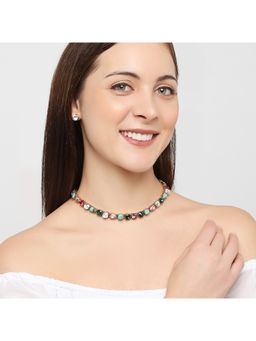 Lilly & Sparkle - Gold-Plated White & Green Stone-Studded Jewellery (Set of 2)
