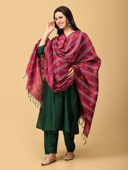 The Mom Store - Eden Green Maternity and Nursing Silk Kurta with Pant and Dupatta (Set of 3)