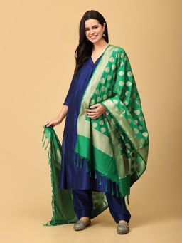 The Mom Store - Royal Cosmic Maternity and Nursing Silk Kurta with Pant and Dupatta (Set of 3)