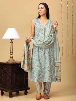 The Mom Store - Saaya Maternity and Nursing Sleeveless Kurta with Pant and Dupatta (Set of 3)