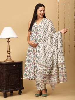 The Mom Store - Vasundhara Maternity and Nursing Kurta with Pant and Dupatta (Set of 3)