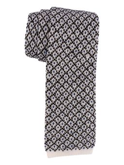 The Tie Hub - White With Blue And Black Crochet Knitted Wool Necktie