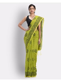 Angoshobha - Indian Women Olive Festive Cotton Blend Saree with Unstitched