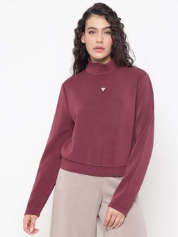 Guess - Olympe Grape Purple Solid High Neck Regular Fit Sweatshirt