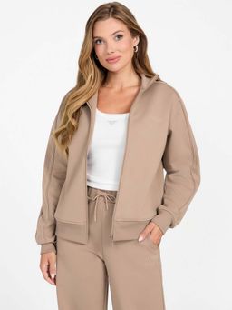 Guess - Women Solid High Neck Long Sleeves Zip Through Sweatshirt