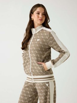 Guess - Women Jacquard High Neck Long Sleeves Zip Through Sweatshirt