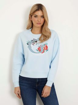 Guess - Women'S Blue Polycotton Printed Regular Fit Crew Neck Full Sleeve Sweatshirt