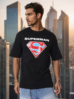 The Indian Garage Co - Men Boxy Fit Superman Printed Crew Neck T-Shirt