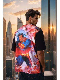The Indian Garage Co - Men Boxy Fit Superman Printed Crew Neck T-Shirt
