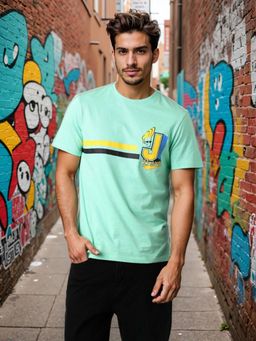 The Indian Garage Co - Men Slim Fit Johnny Bravo Printed Crew Neck T-Shirt