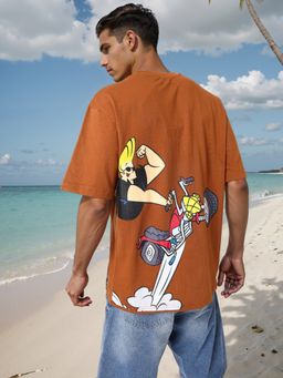 The Indian Garage Co - Men Boxy Fit Johnny Bravo Printed Crew Neck T-Shirt