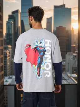 The Indian Garage Co - Men Oversized Fit Superman Printed Crew Neck T-Shirt