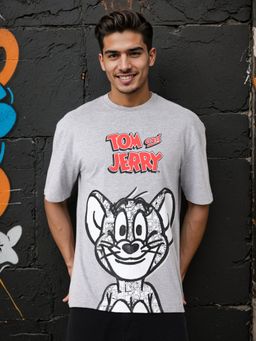 The Indian Garage Co - Men Boxy Fit Tom & Jerry Printed Crew Neck T-Shirt