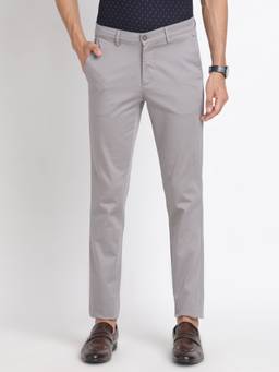 Turtle - Men Narrow Fit Solid Cotton Stretch Grey Casual Trouser