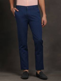 Turtle - Men Slim Fit Solid Blue Flat Front Casual Trouser