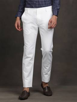 Turtle - Men Slim Fit Solid White Flat Front Casual Trouser
