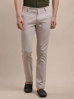 Turtle - Men Beige Usf Solid Flat Front Cotton Stretch Casual Trouser