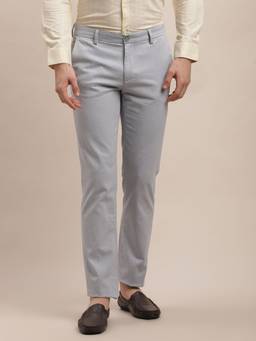 Turtle - Men Narrow Fit Solid Cotton Stretch Grey Casual Trouser