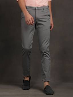 Turtle - Men Narrow Fit Solid Cotton Stretch Grey Casual Trouser