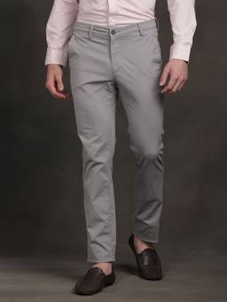 Turtle - Men Slim Fit Solid Grey Flat Front Casual Trouser