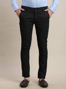 Turtle - Men Narrow Fit Black Flat Front Casual Trouser
