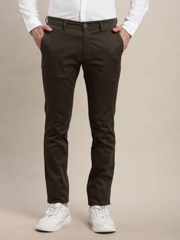 Turtle - Men Narrow Fit Brown Flat Front Casual Trouser