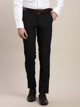 Turtle - Men Black Sf Solid Flat Front Cotton Stretch Formal Trouser