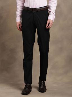 Turtle - Men Black Sf Solid Flat Front Cotton Stretch Formal Trouser