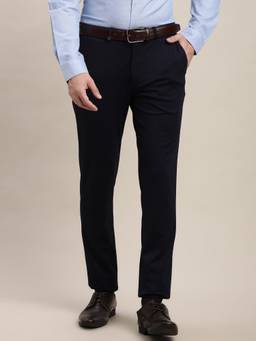 Turtle - Men Narrow Fit Solid Navy Blue Formal Trouser