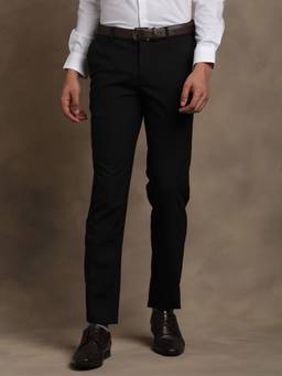 Turtle - Men Narrow Fit Checkered Cotton Stretch Black Formal Trouser