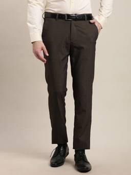 Turtle - Men Narrow Fit Solid Polyviscose Stretch Brown Formal Trouser